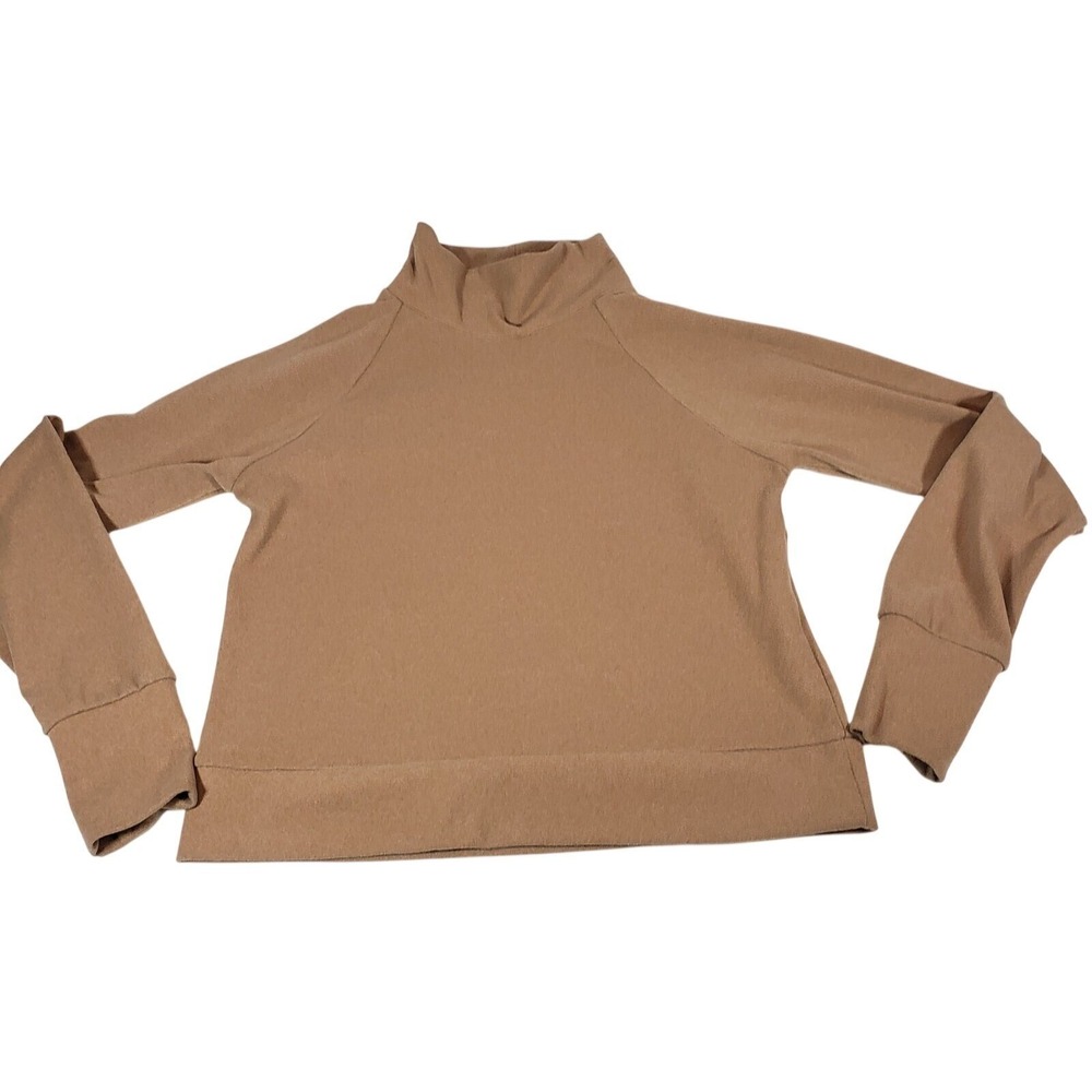Kyodan Outdoor Womens Mock‎ Neck Pullover Top Tan Long Sleeve Thumbholes Size S